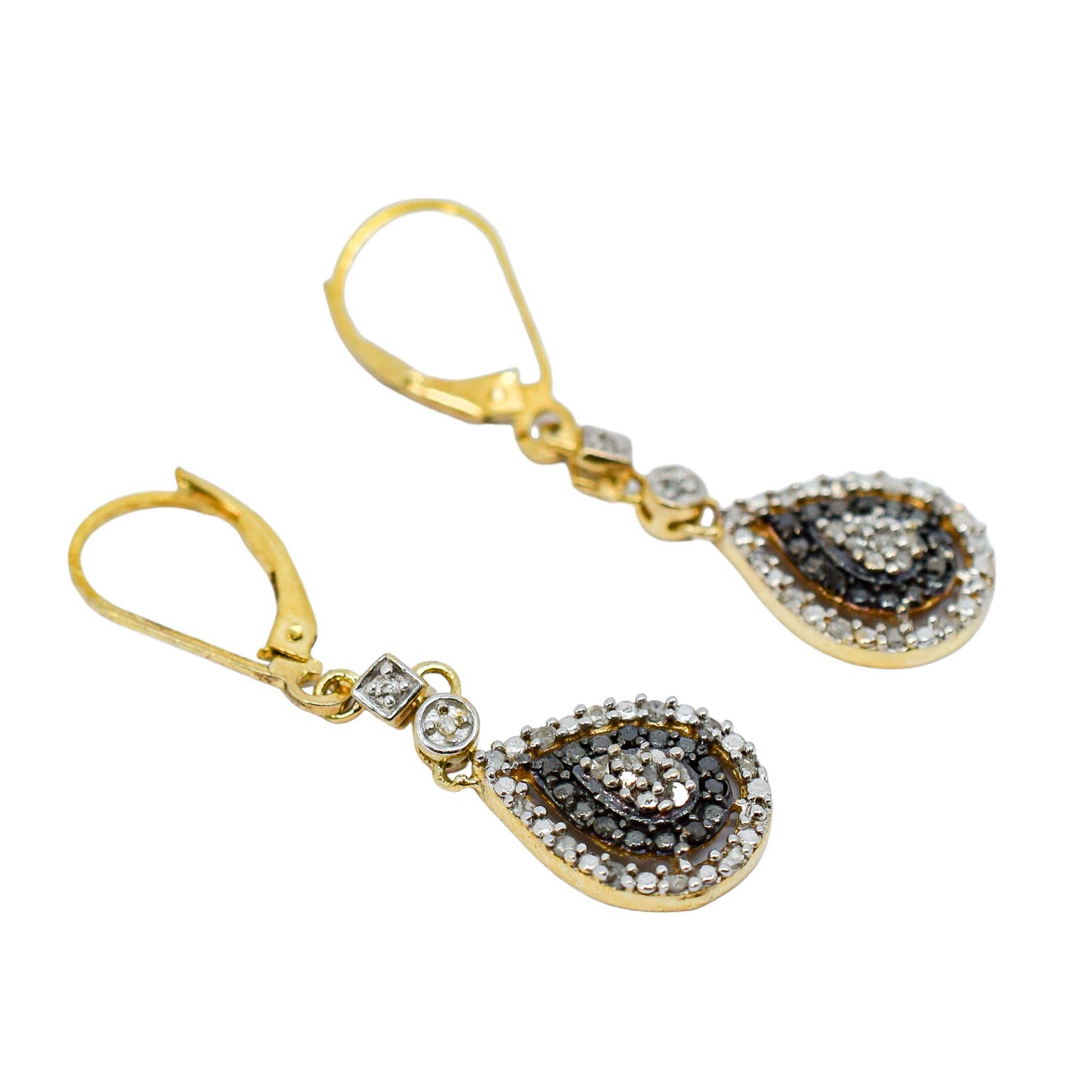 Vintage diamond cluster teardrop earrings in vermeil sterling silver