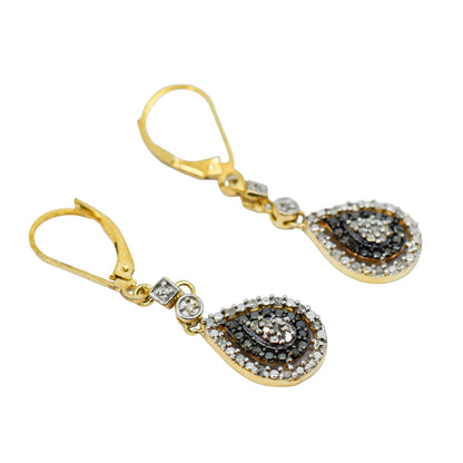Vintage diamond cluster teardrop earrings in vermeil sterling silver
