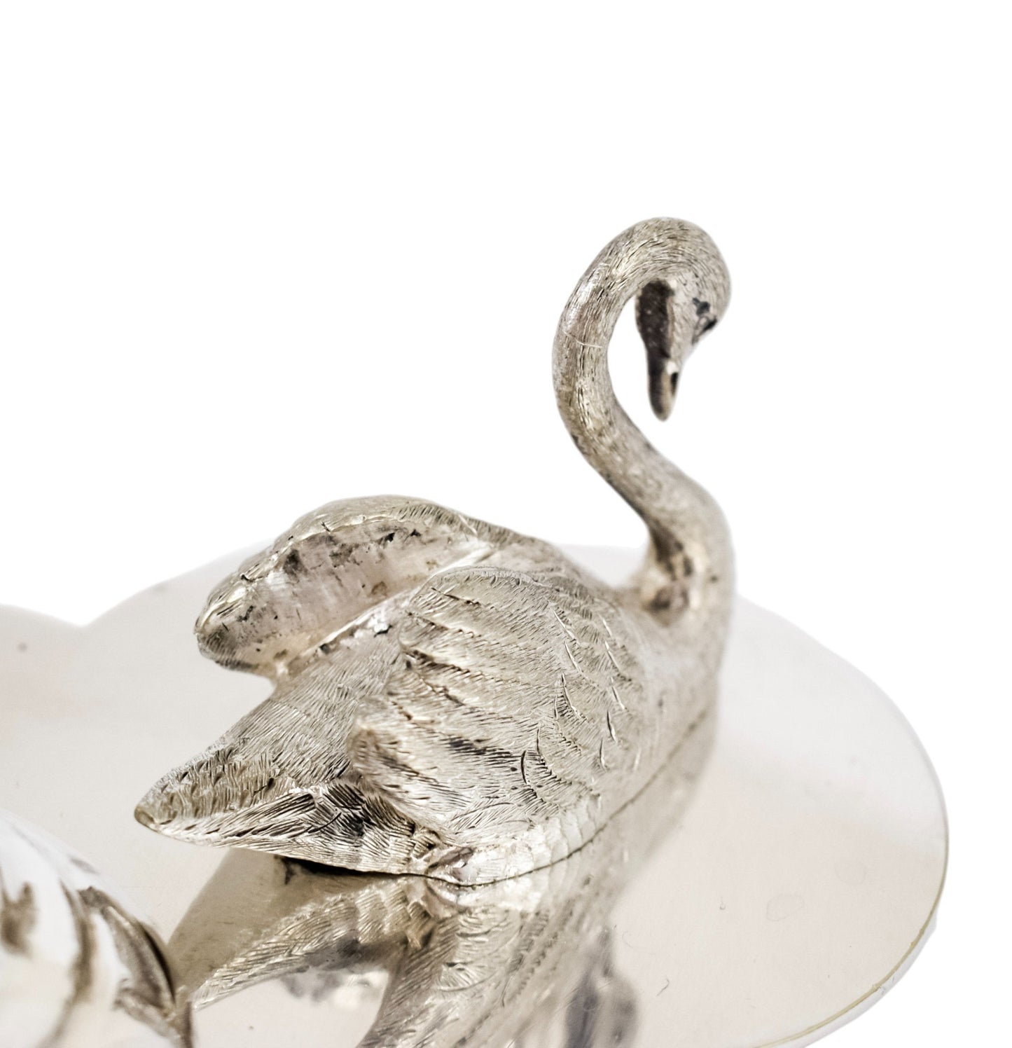 Victorian Mappin & Webb glass celery vase engraved with ferns on silver plated swan stand