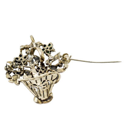 Giardinetti sterling silver floral basket brooch/pendant with rubies, emeralds, spinel