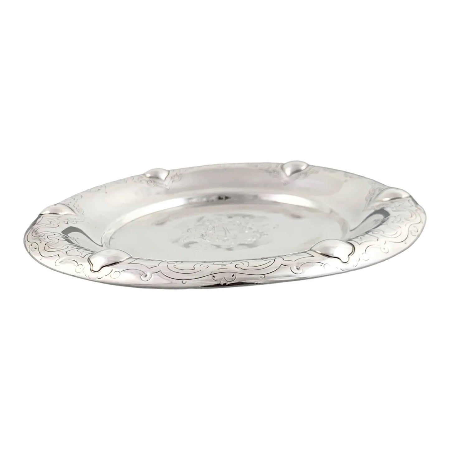 Early Victorian sterling silver large butter dish, Islamic design, coat of arms