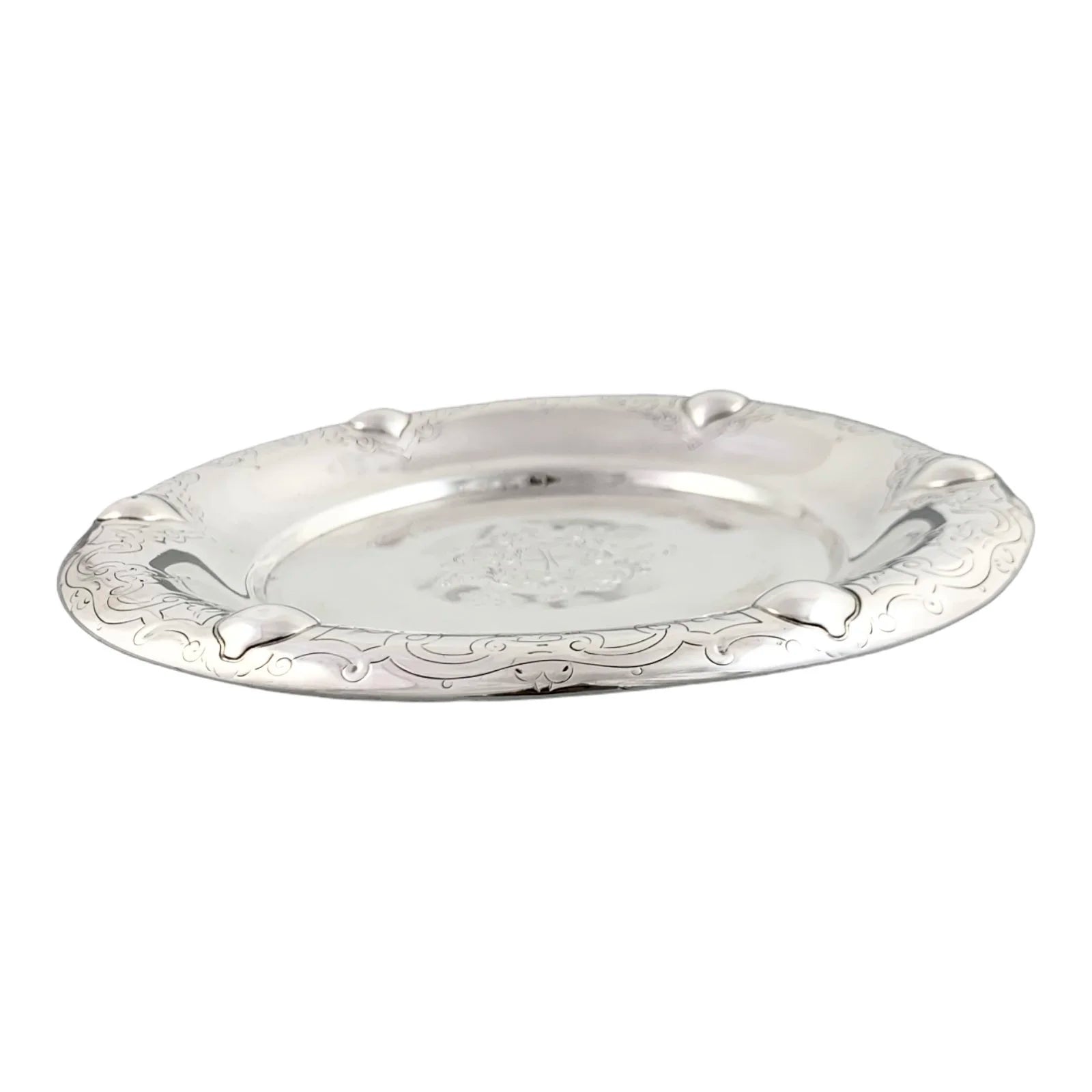 Early Victorian sterling silver large butter dish, Islamic design, coat of arms