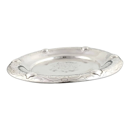 Early Victorian sterling silver large butter dish, Islamic design, coat of arms