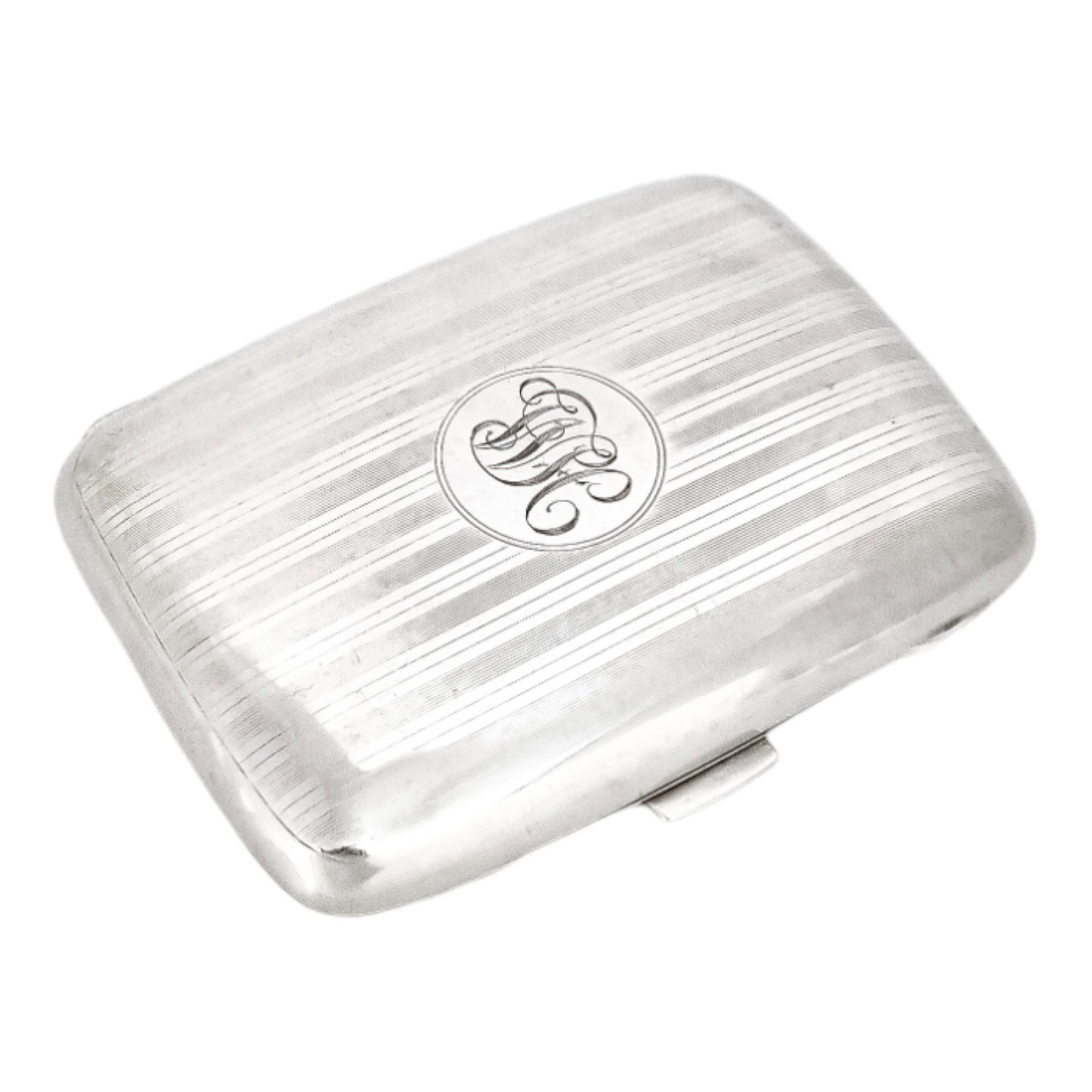 Art Deco gilt sterling silver lady's cigarette case, rounded striped design