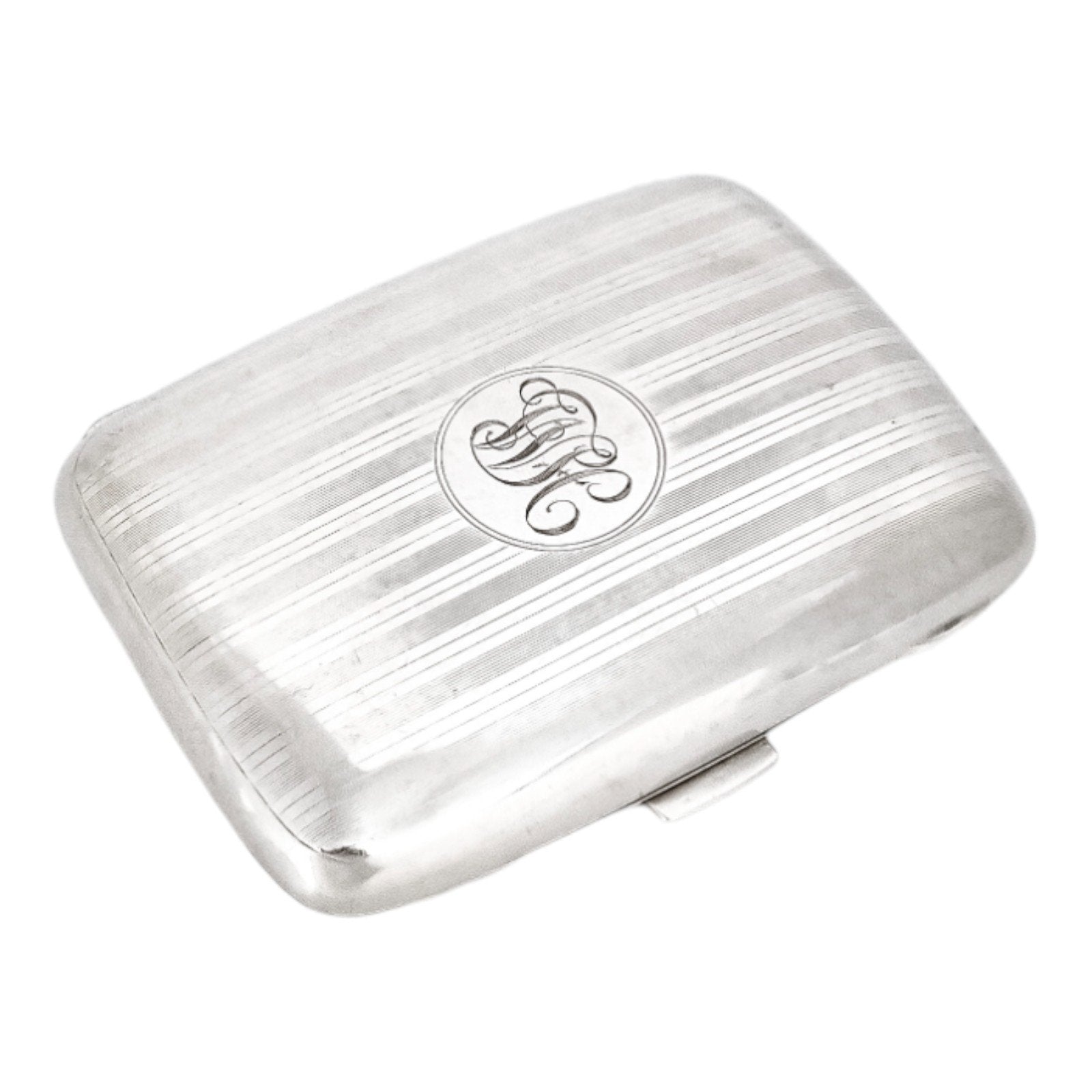 Art Deco gilt sterling silver lady's cigarette case, rounded striped design