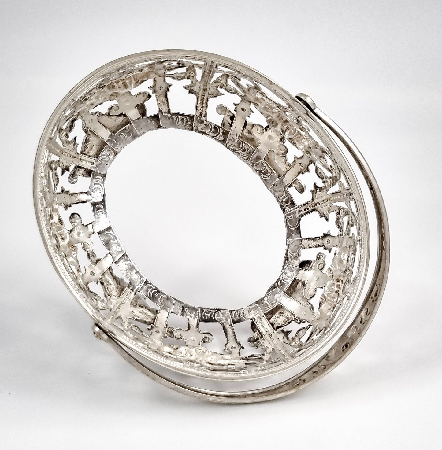 Antique silver-plated basket with sapphire blue glass, Roman Plewkiewicz, Louis XVI style, circa 1900