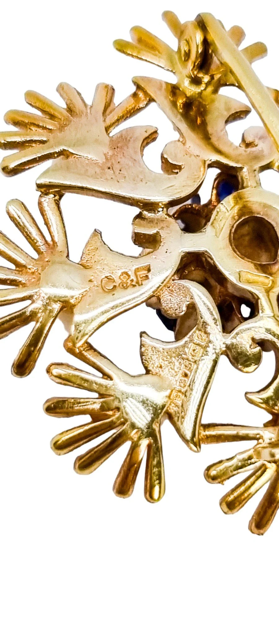Cropp & Farr 1960’s floral cluster 9ct gold brooch set with sapphires and pearls