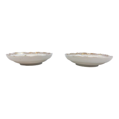 19th century Meissen porcelain pair of small floral saucers with gilt scalloped rims