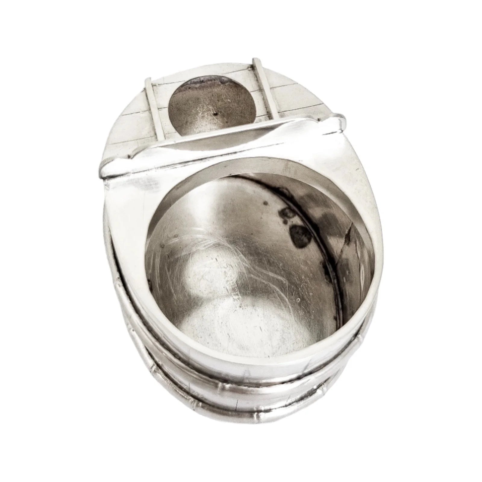 Japanese sterling silver novelty salt and pepper set in form of bucket / barrel