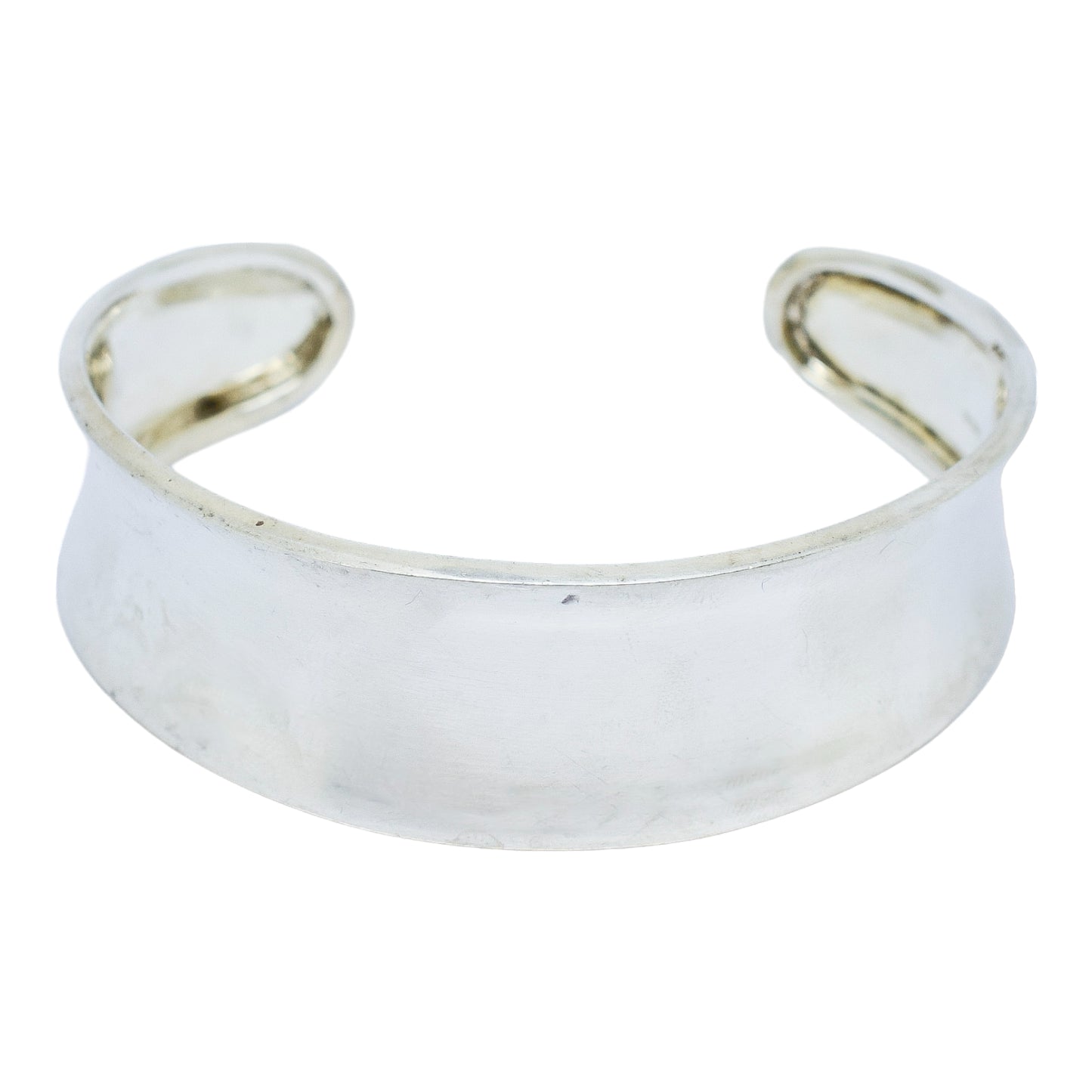 Vintage wide sterling silver curved concave cuff bracelet bangle
