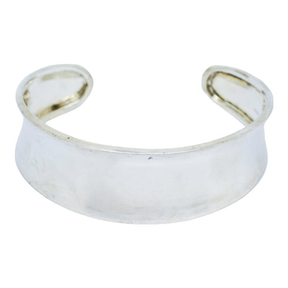 Vintage wide sterling silver curved concave cuff bracelet bangle