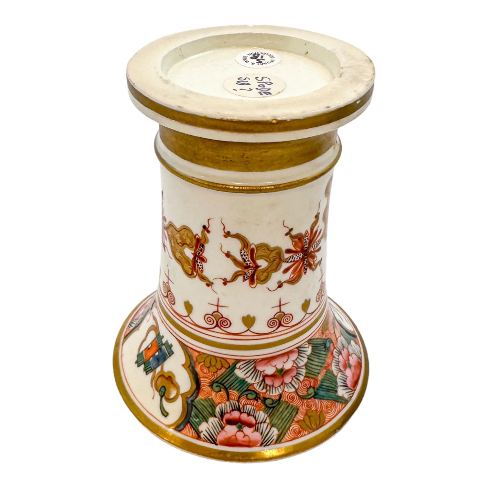 George III Spode porcelain Imari matchpot, pink peonies design