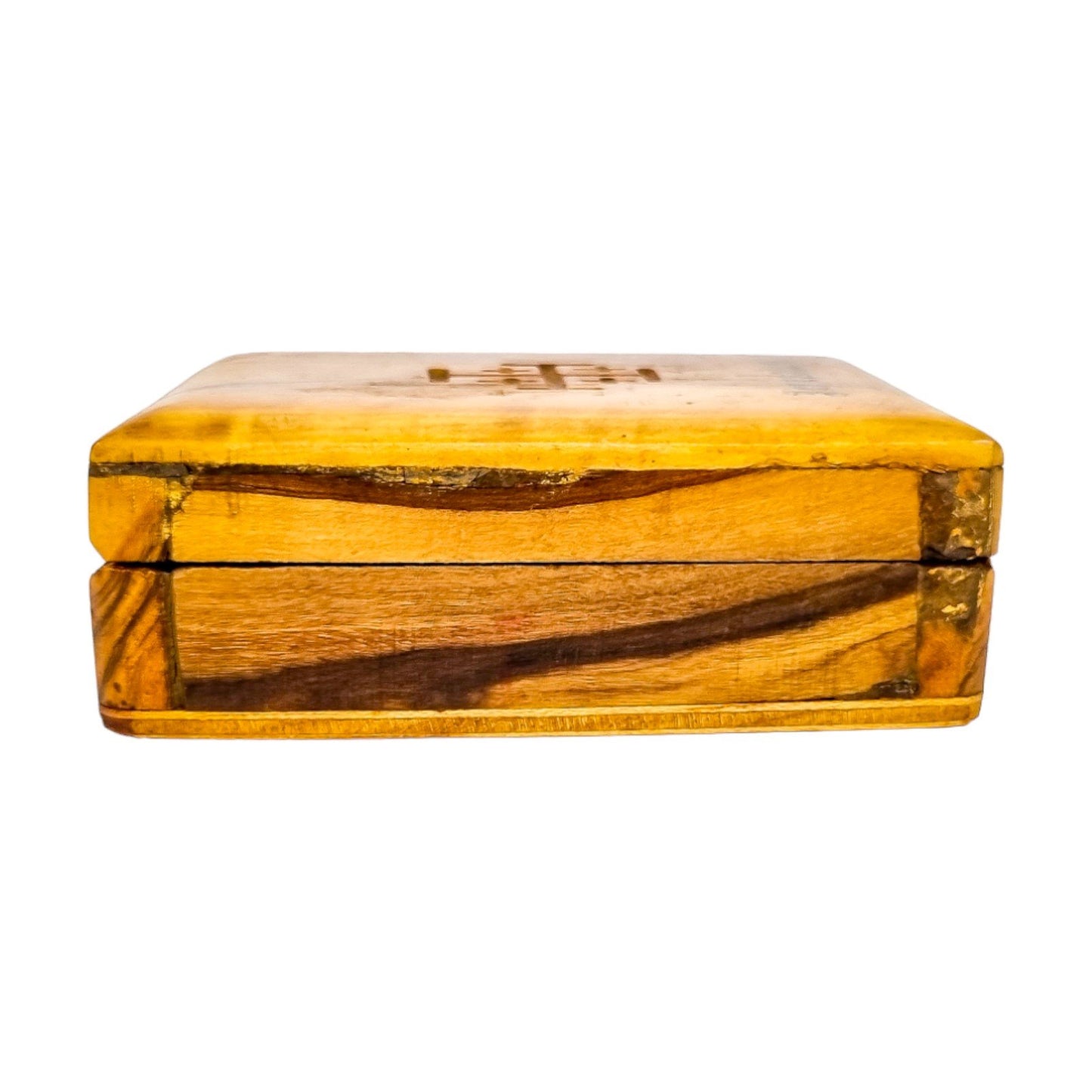 Edwardian olive wood rosary box with Jerusalem cross, Holy Land