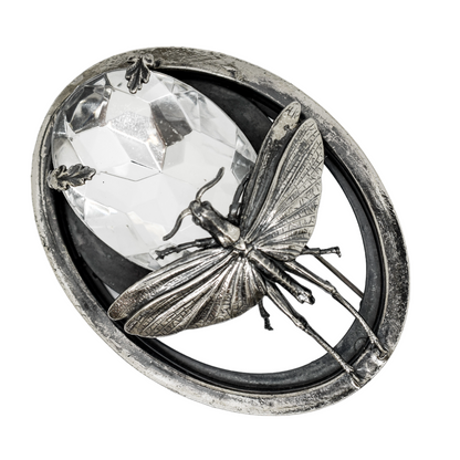 Ermani Bulatti silvertone butterfly large oval statement brooch