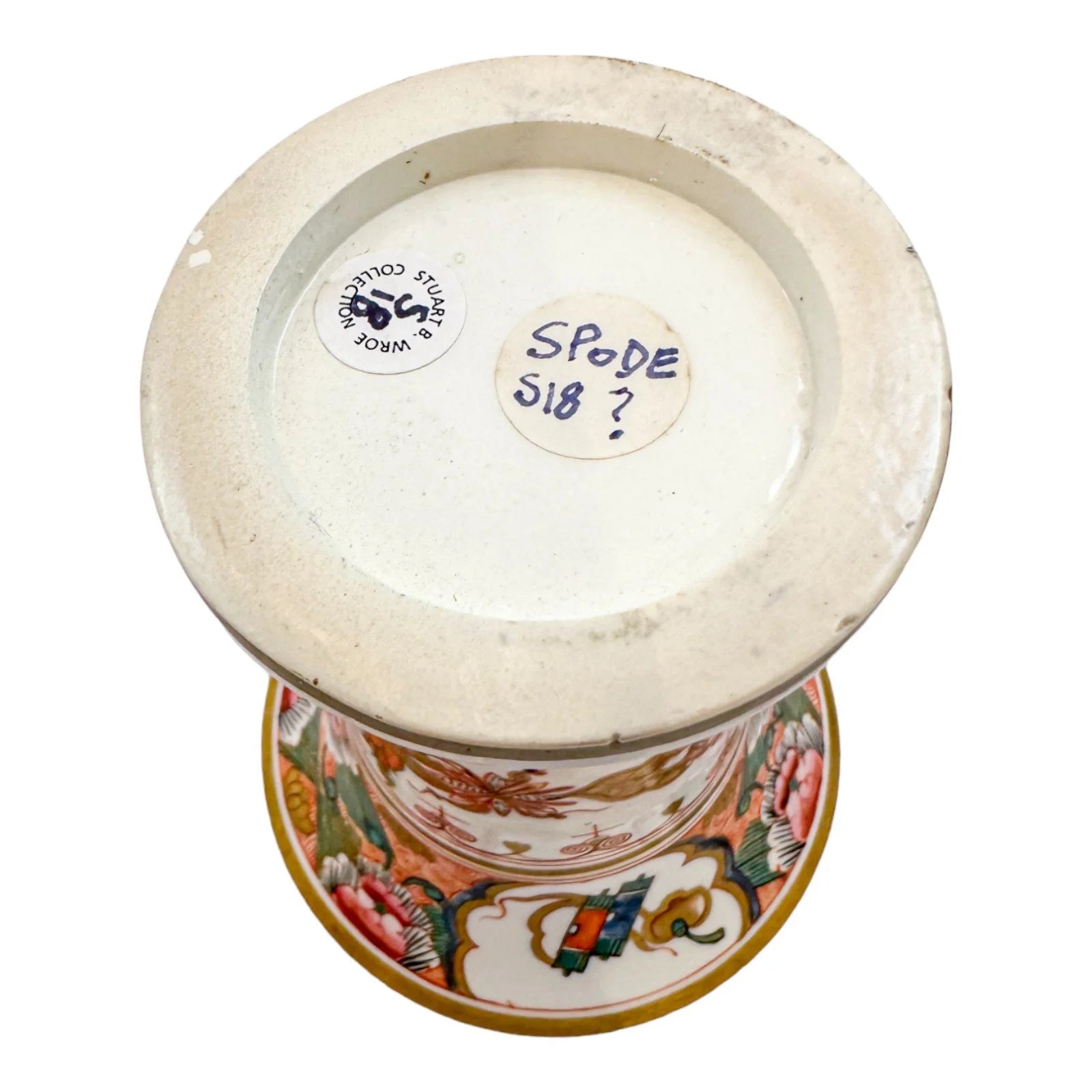George III Spode porcelain Imari matchpot, pink peonies design