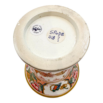 George III Spode porcelain Imari matchpot, pink peonies design