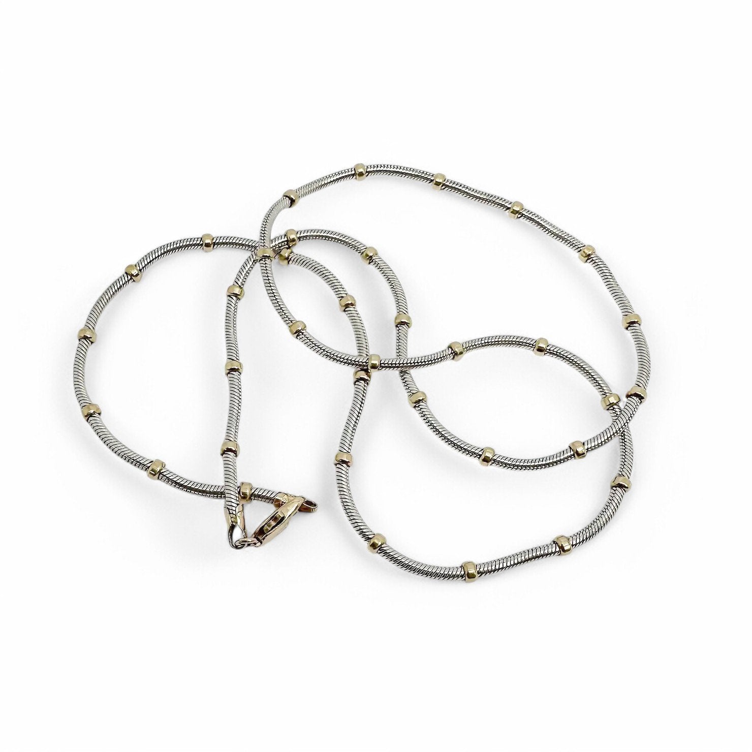 Vintage bicolour 9kt yellow and gold fancy link chain necklace