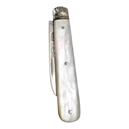 Art Deco sterling silver mother-of-pearl folding pocket fruit knife CW Fletcher, 1922