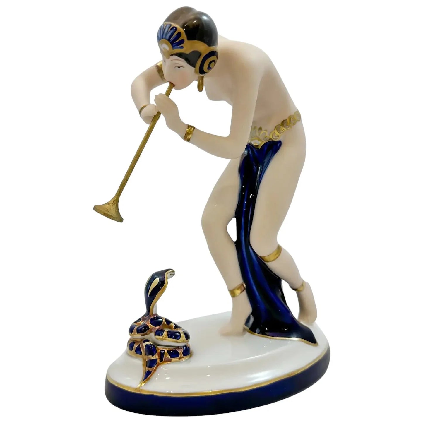 Art Deco style Royal Dux porcelain figurine of exotic female snake charmer dancer