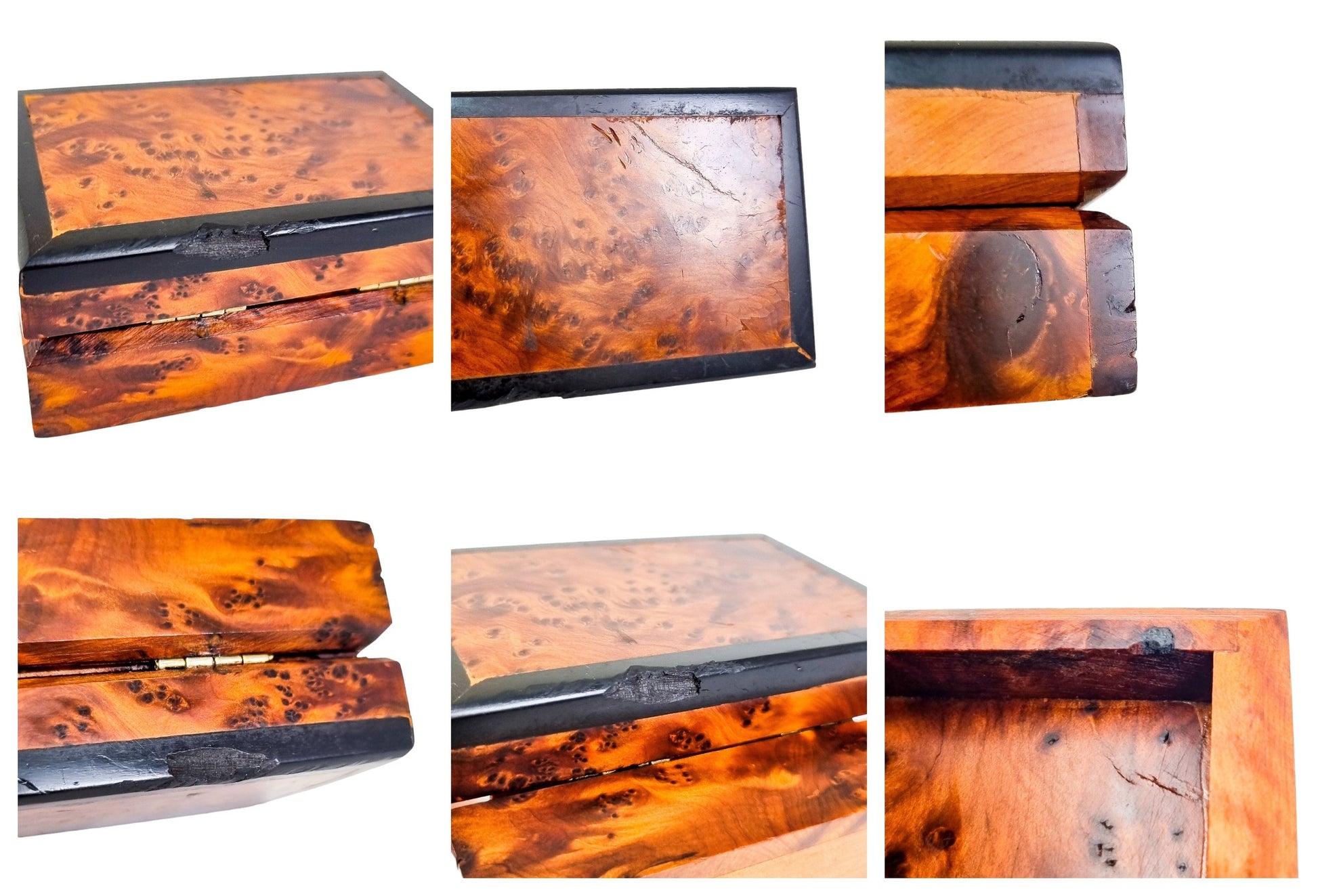 Art Deco burr amboyna table cigarette holder box / vide poche