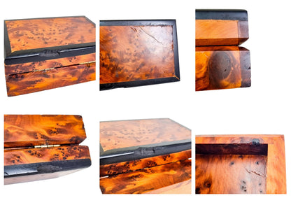 Art Deco burr amboyna table cigarette holder box / vide poche