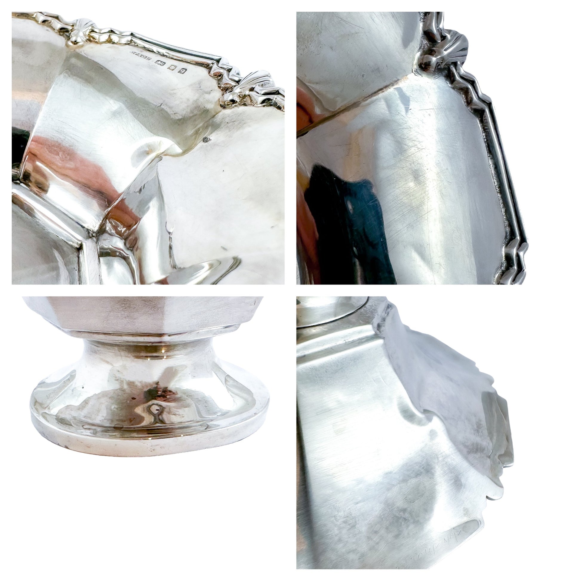Art Deco sterling silver pedestal octagonal sweetmeat basket / bonbon dish