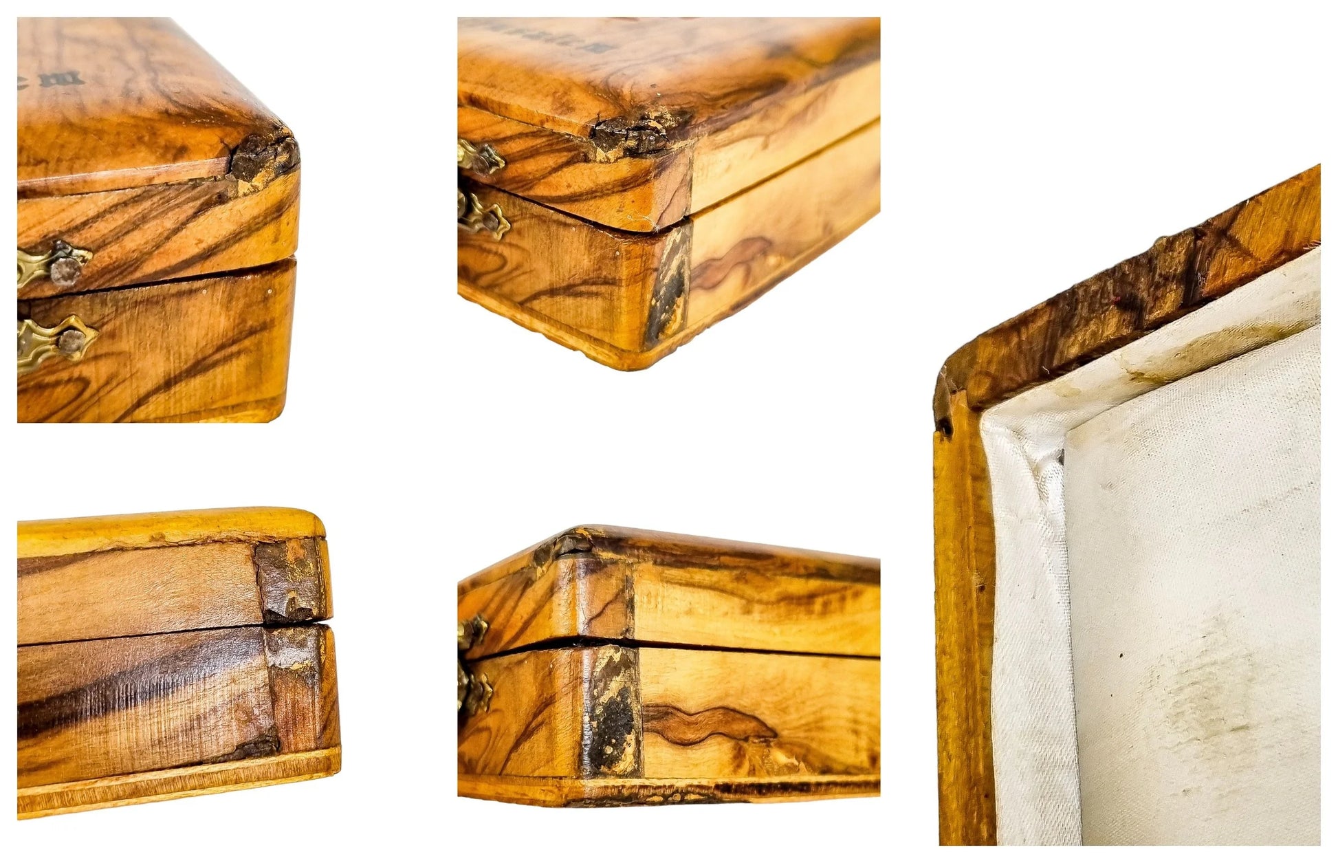Edwardian olive wood rosary box with Jerusalem cross, Holy Land