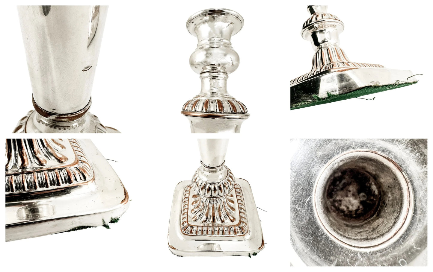 George III Old Sheffield plate pair of large candlesticks on square bases