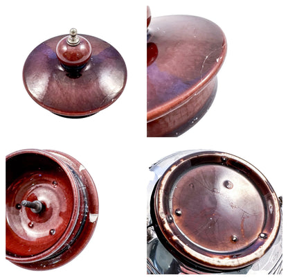 Art Nouveau Lenox brown teapot, stand and creamer with sterling silver overlay