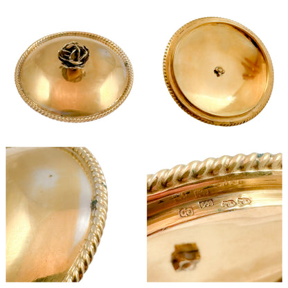 18th century floral Rococo Meissen Marcolini sucrier, gilt silver lid and saucer