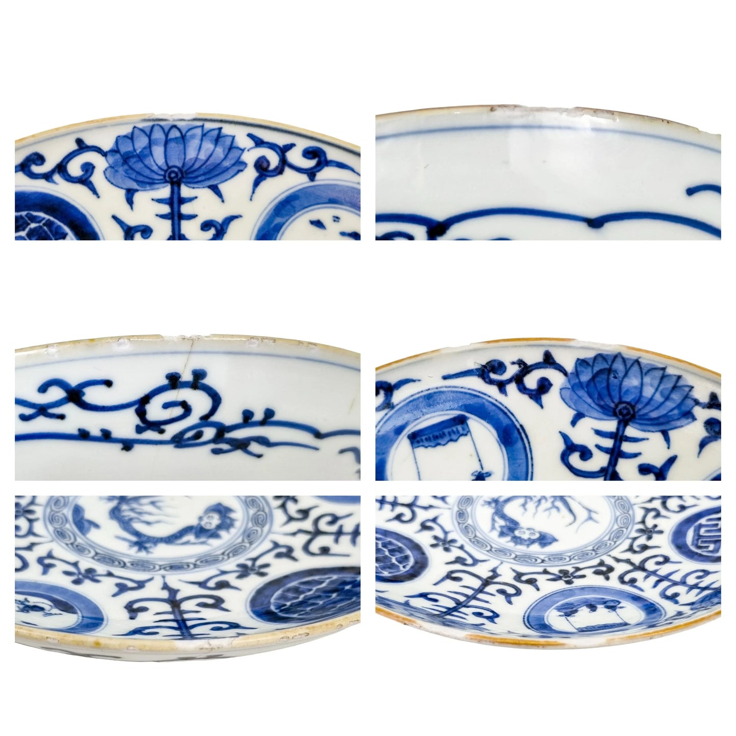 Japanese Edo blue and white porcelain charger with dragon and lotus flowers