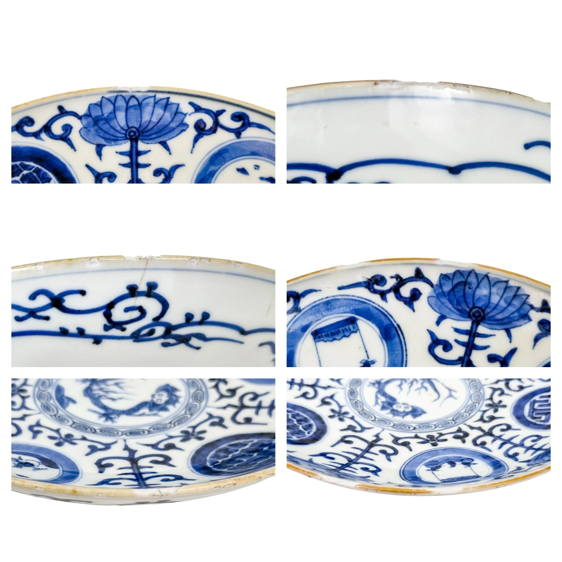 Japanese Edo blue and white porcelain charger with dragon and lotus flowers