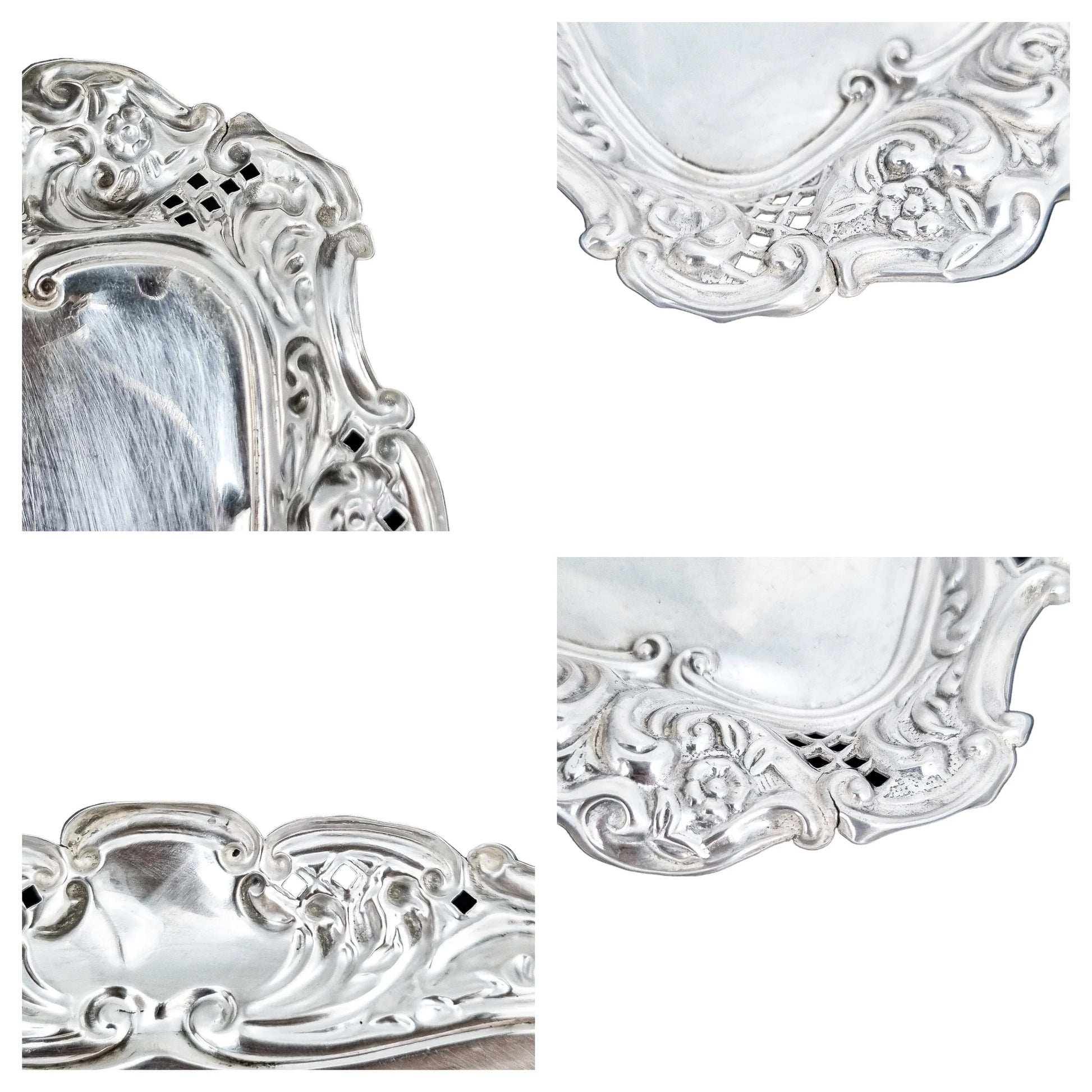 Edwardian sterling silver large pin dish / dressing table tray / vide poche
