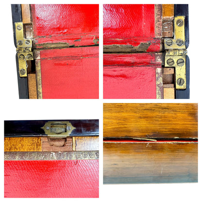 Large rosewood Victorian writing box with mother of pearl cartouche and secret pull out drawers