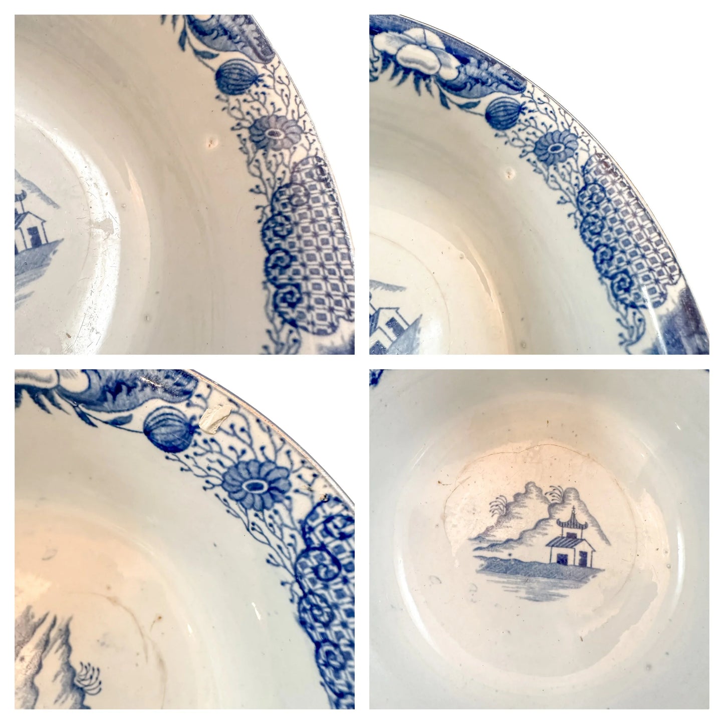 Georgian Chinoiserie Royal Staffordshire John Rogers  "Zebra" blue transferware fruit bowl