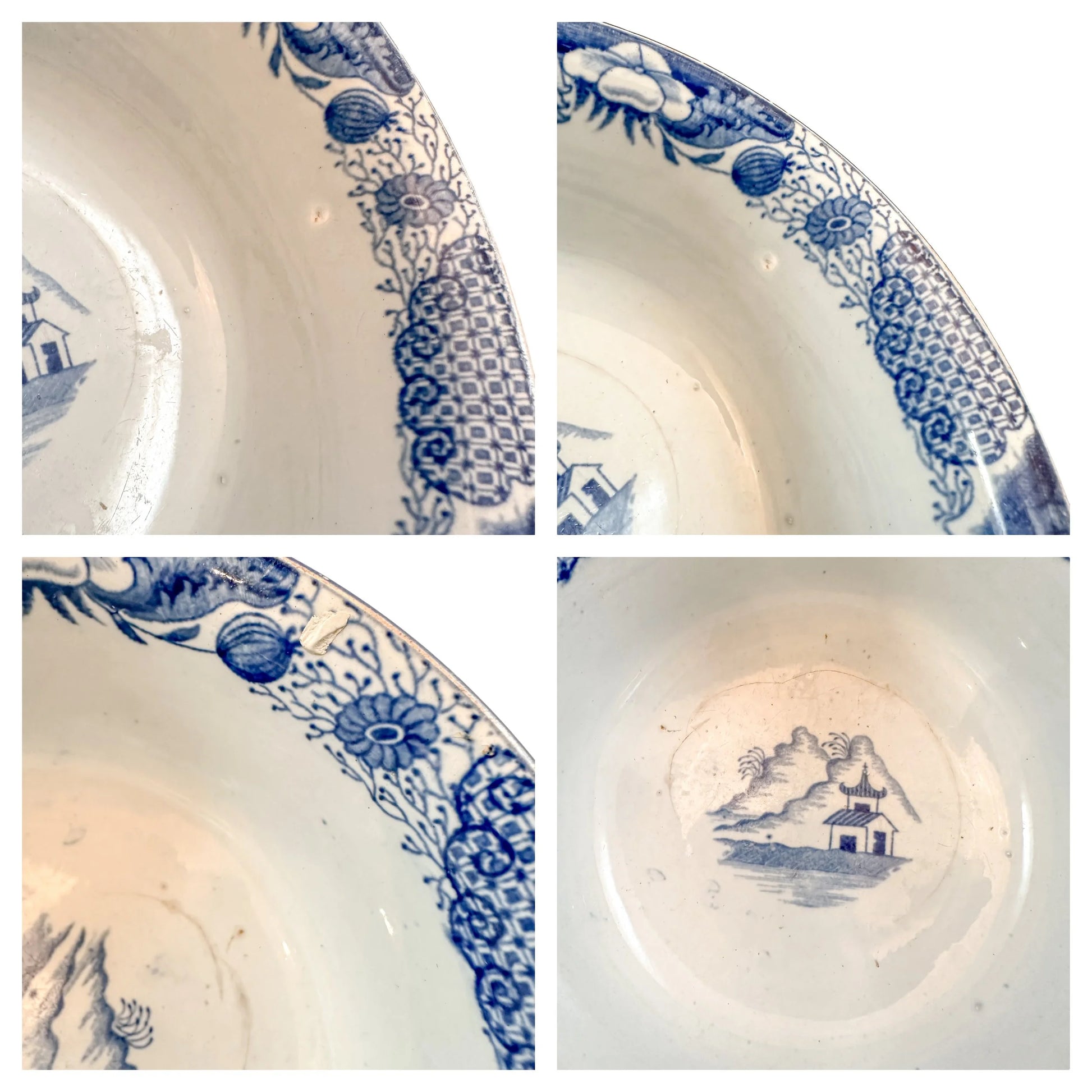 Georgian Chinoiserie Royal Staffordshire John Rogers  "Zebra" blue transferware fruit bowl