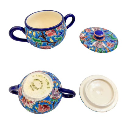 1930's Art Deco Longwy French cloisonné faience enamel pottery tea set, Japanese design