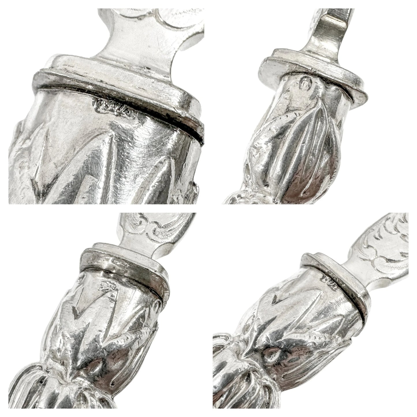 Mid-Victorian sterling silver fish server set embossed with Renaissance sea monsters
