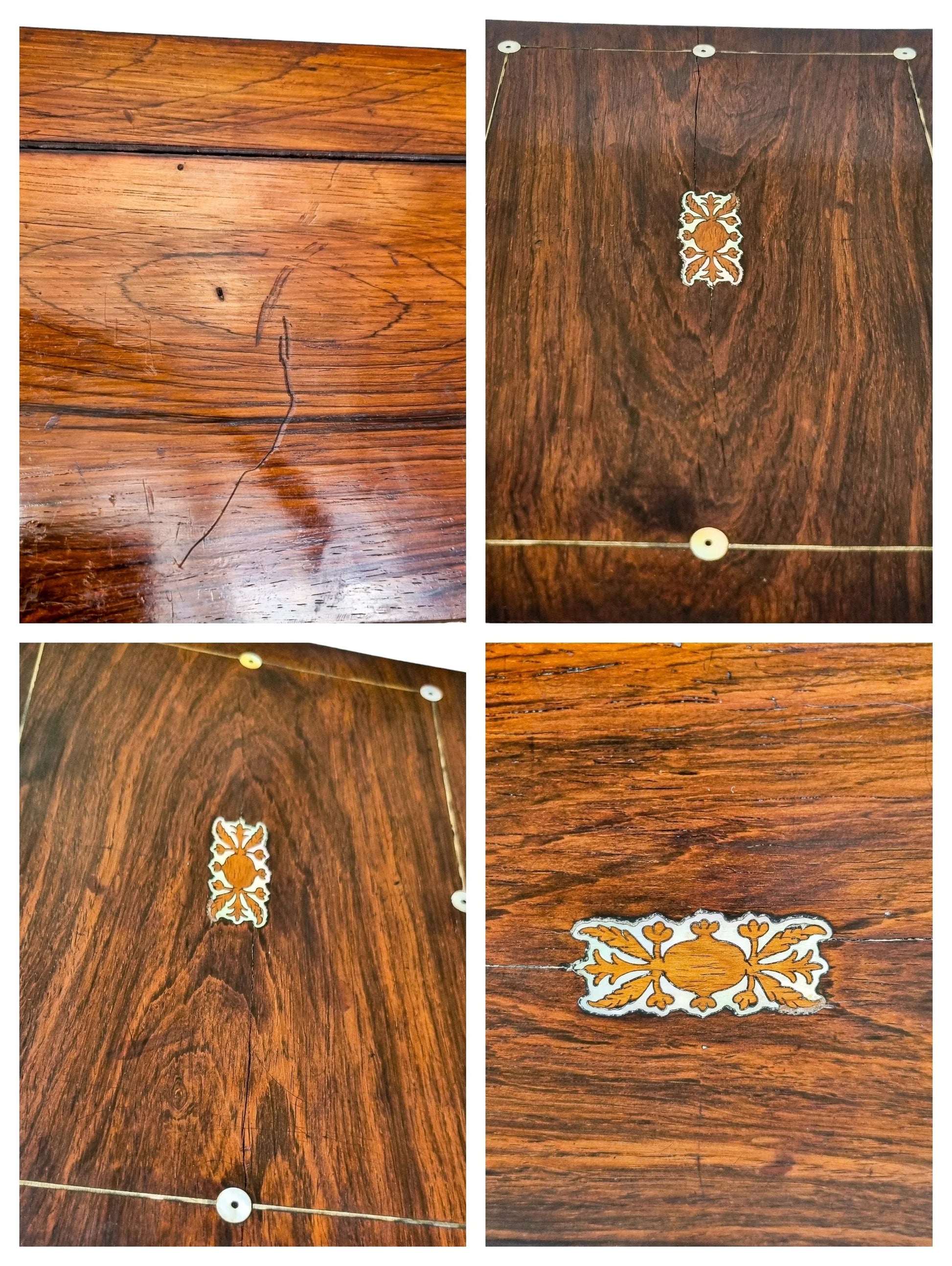 Victorian rosewood jewellery case/ lady's work box inlaid with mother-of-pearl