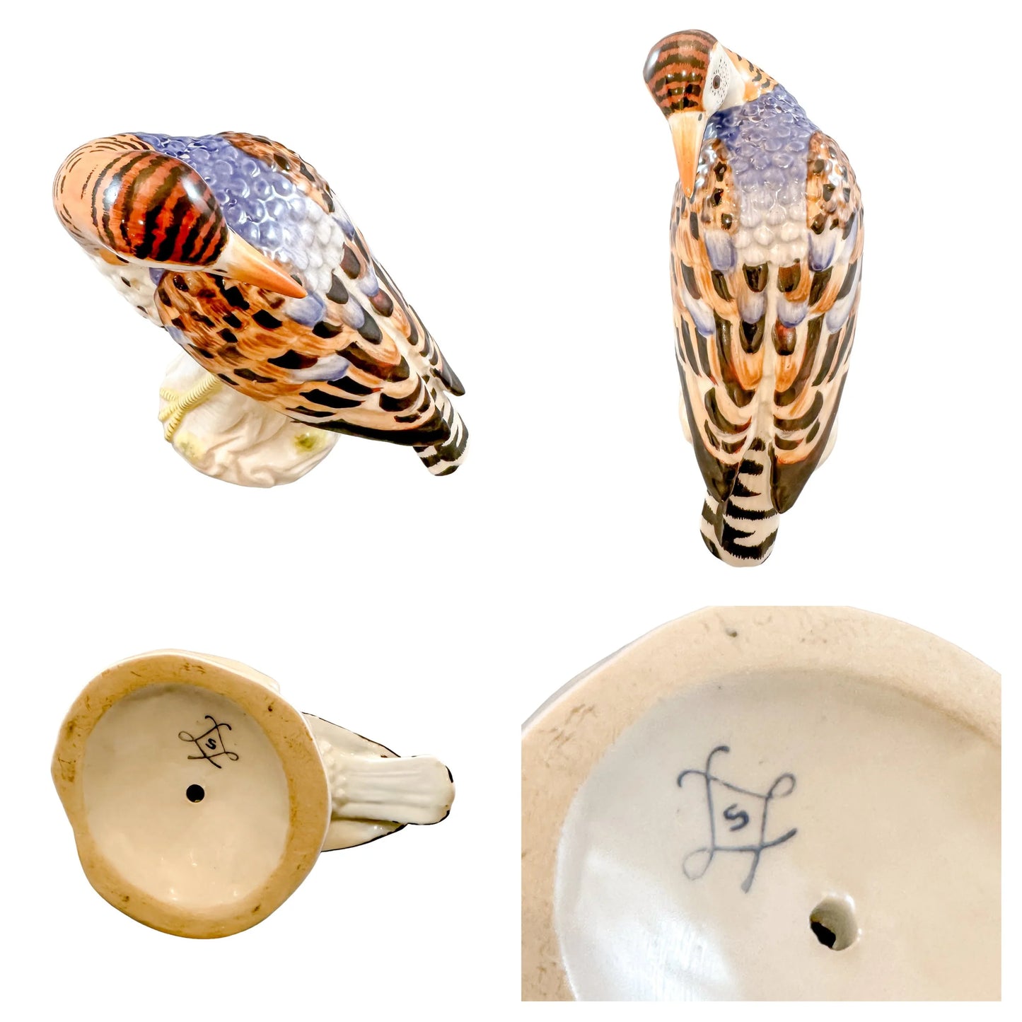 Pair of French 19th century Sèvres style porcelain Hoopoe bird figurines