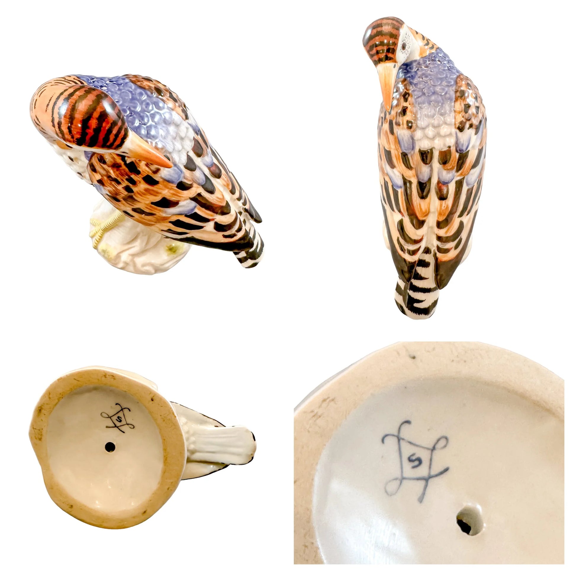 Pair of French 19th century Sèvres style porcelain Hoopoe bird figurines