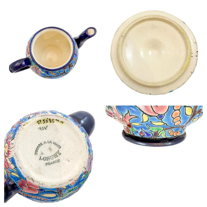 1930's Art Deco Longwy French cloisonné faience enamel pottery tea set, Japanese design
