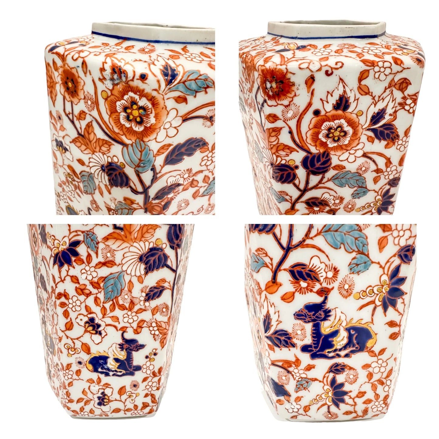 Japanese Meiji era hexagonal lidded caddy / ginger jar with blossoming flowers