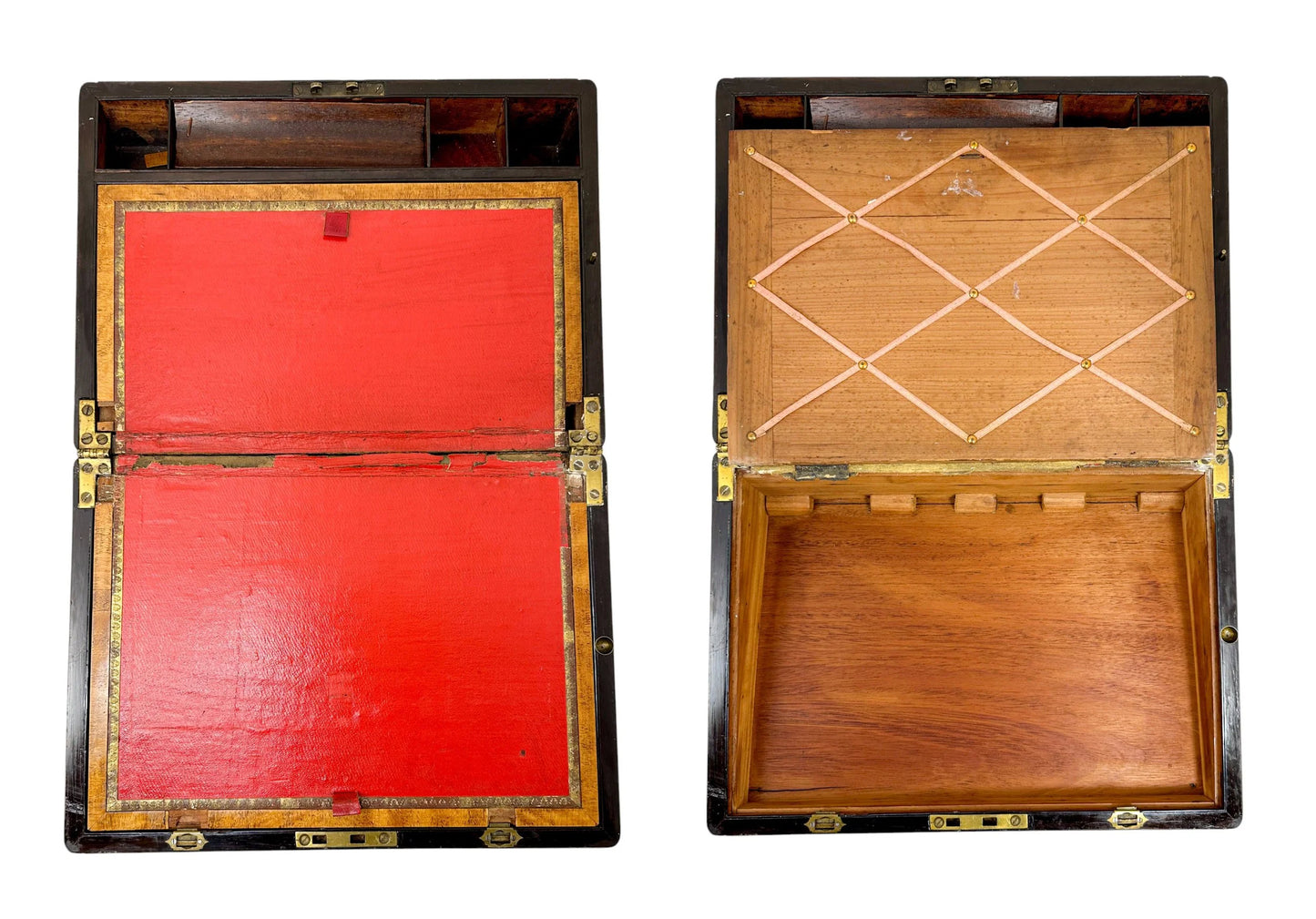 Large rosewood Victorian writing box with mother of pearl cartouche and secret pull out drawers