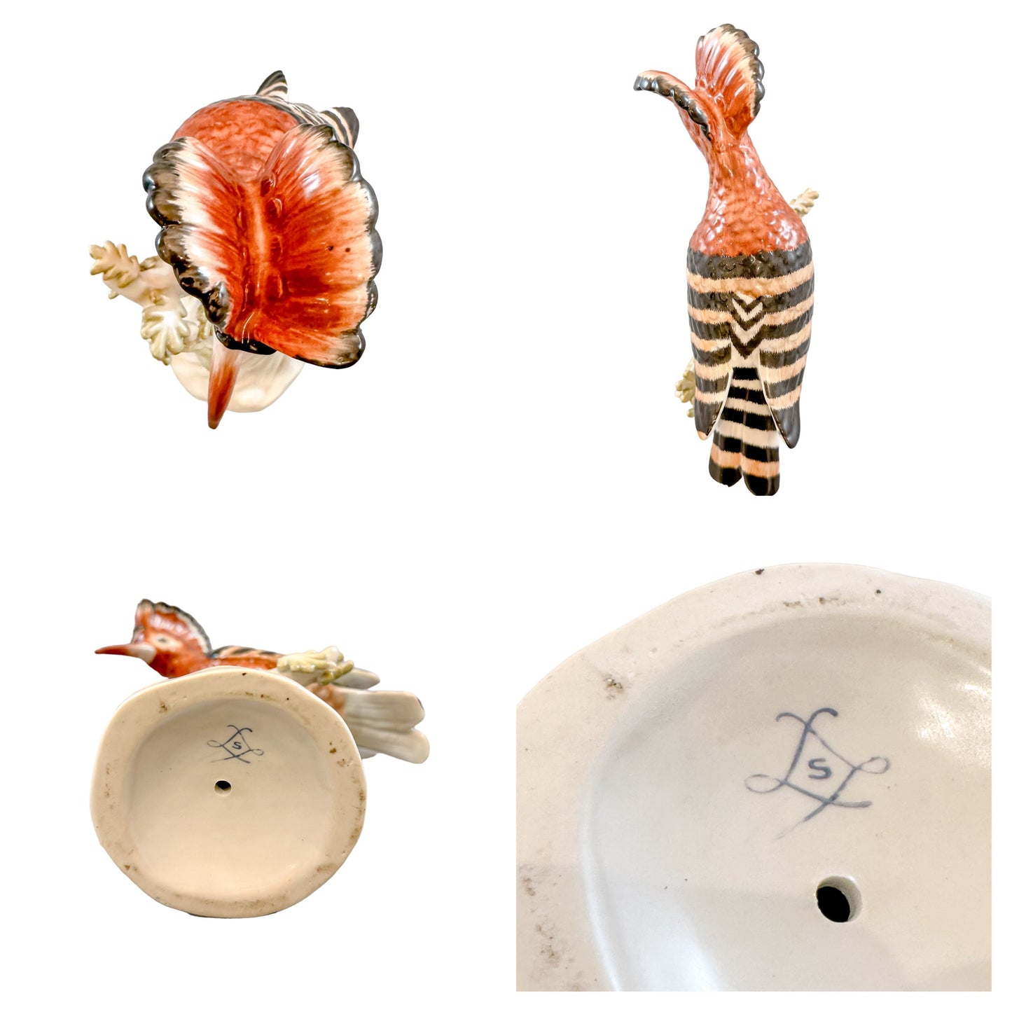 Pair of French 19th century Sèvres style porcelain Hoopoe bird figurines