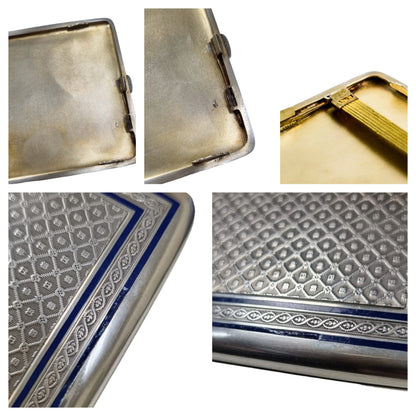 German Art Deco Louis Kuppenheim gilt, silver and enamel engine-turned cigarette case