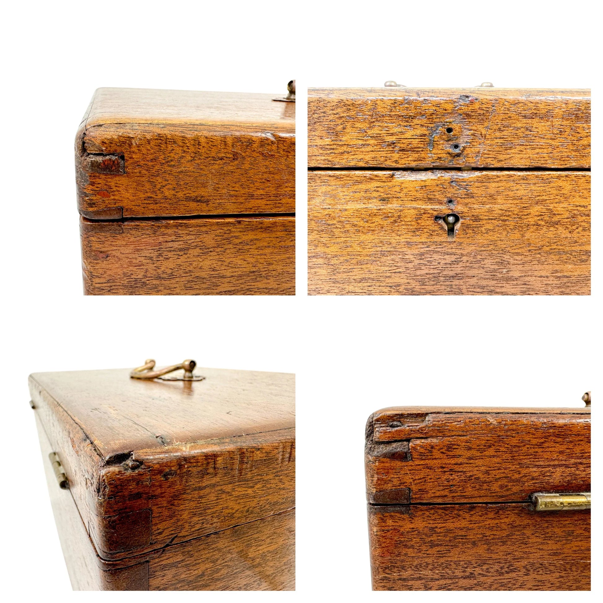 Arts and Crafts oak jewellery box with removable trays and working key