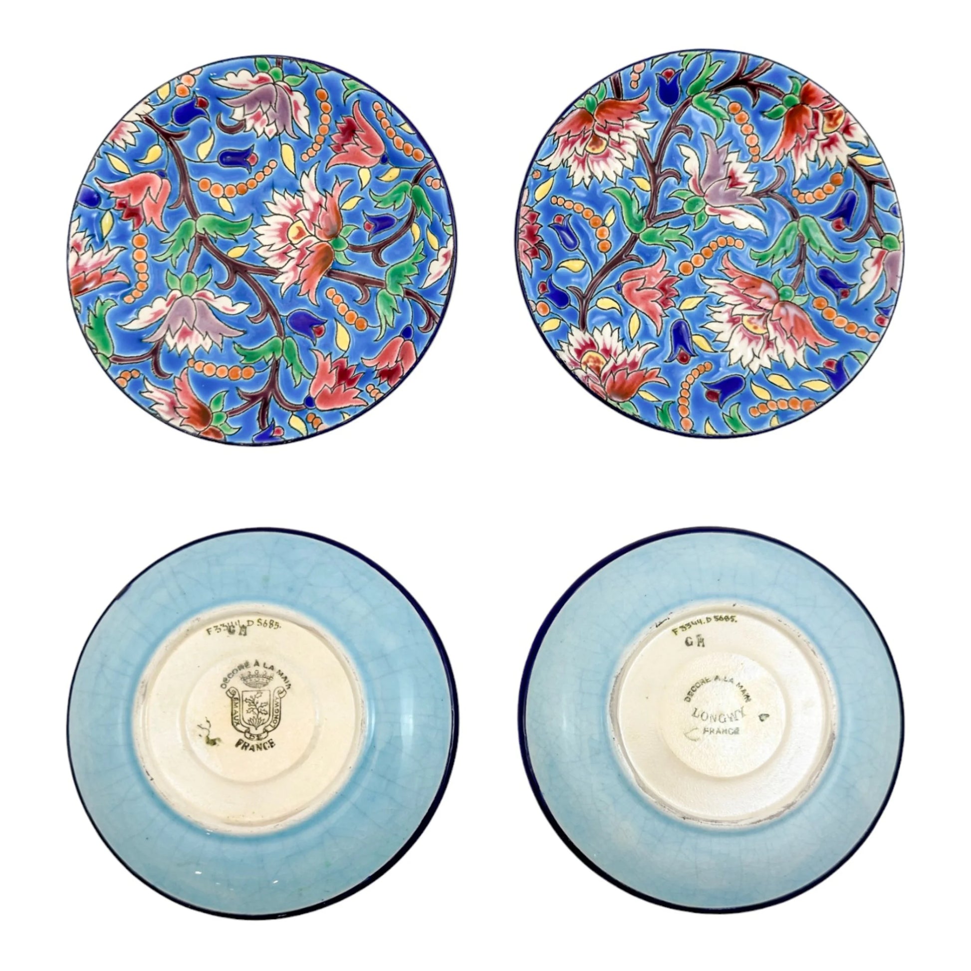 1930's Art Deco Longwy French cloisonné faience enamel pottery tea set, Japanese design