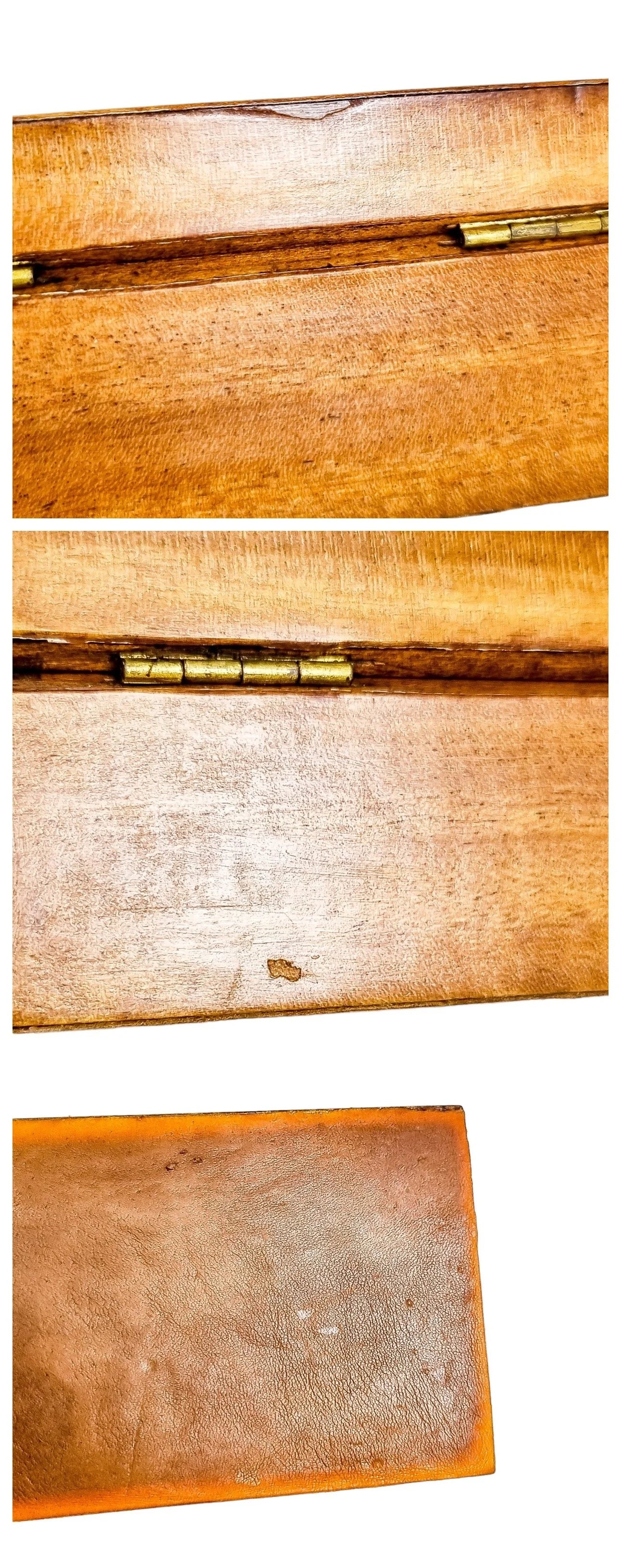 Art Deco satinwood keepsake / card box with cherry leather lining