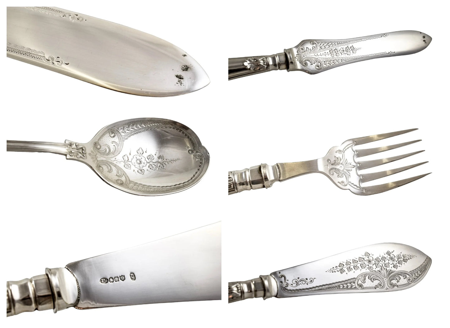 Victorian Queens silver plate 16 piece 6 person fish cutlery set, 4 servers in oak canteen